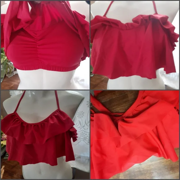 Two NWT Red Ruffle Bikini Tops Large - Picture 13 of 16